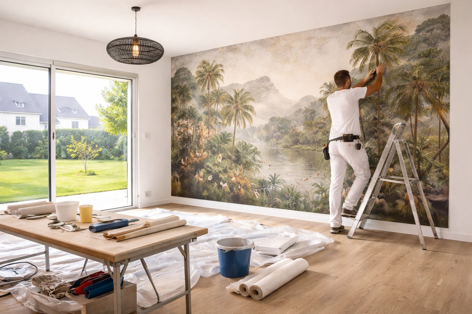 Pose Papier Peint Panoramique dans Maison Neuve à Guipavas